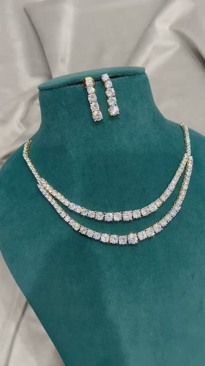 Double Layer CZ Diamond Necklace Set
